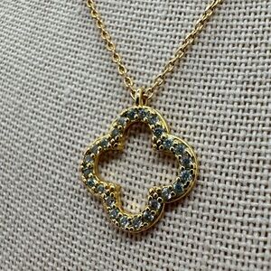 Gold tone plated crystal rhinestone flower outline necklace